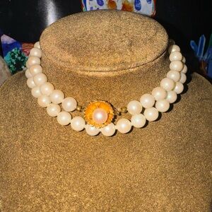 Vintage Faux pearl necklace with rose clasp